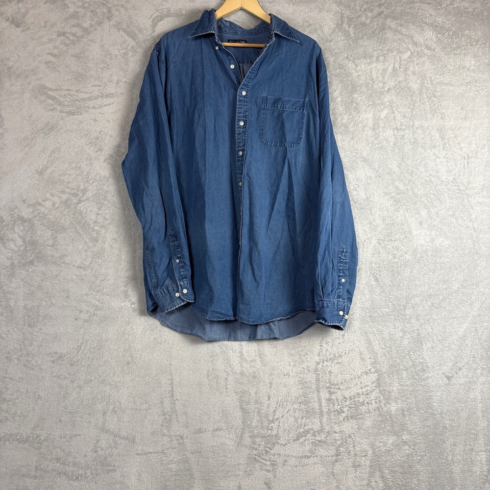 Lands End Womens XL Tall Blue Denim Button Down Shirt Long Sleeve Cotton 17-17.5